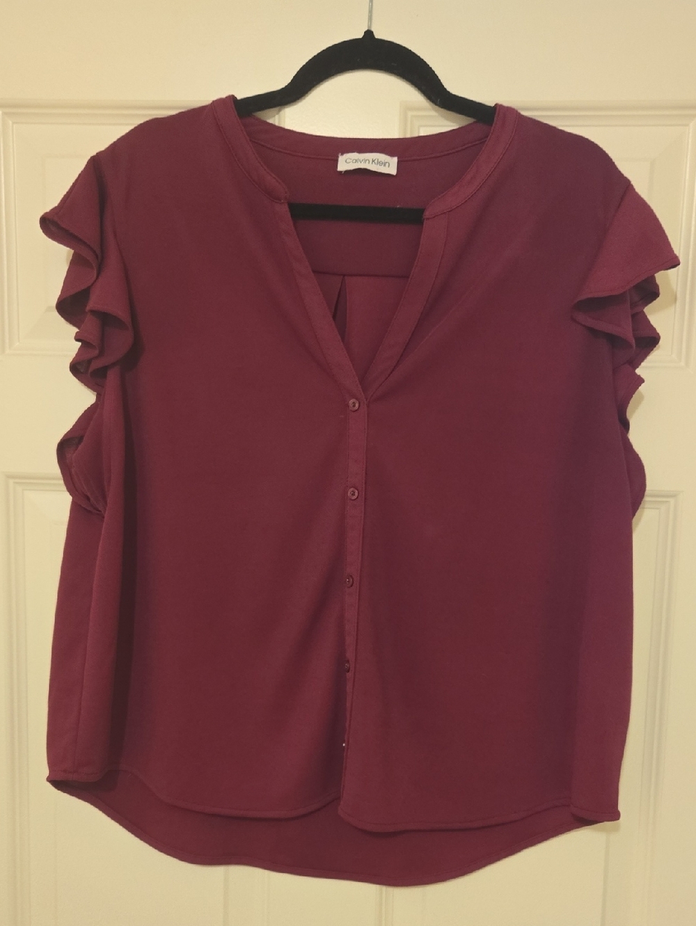 Calvin Klein Berry Ruffle-Sleeve Button Front Blouse